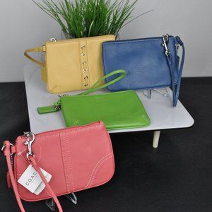 Four coach leather wristlets: Yellow, green, blue, and pink (NWT)